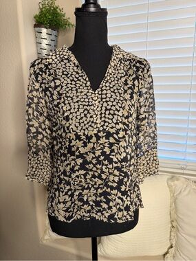 Vision Apparel Y2K 100% Silk Sheer Boho Floral Top